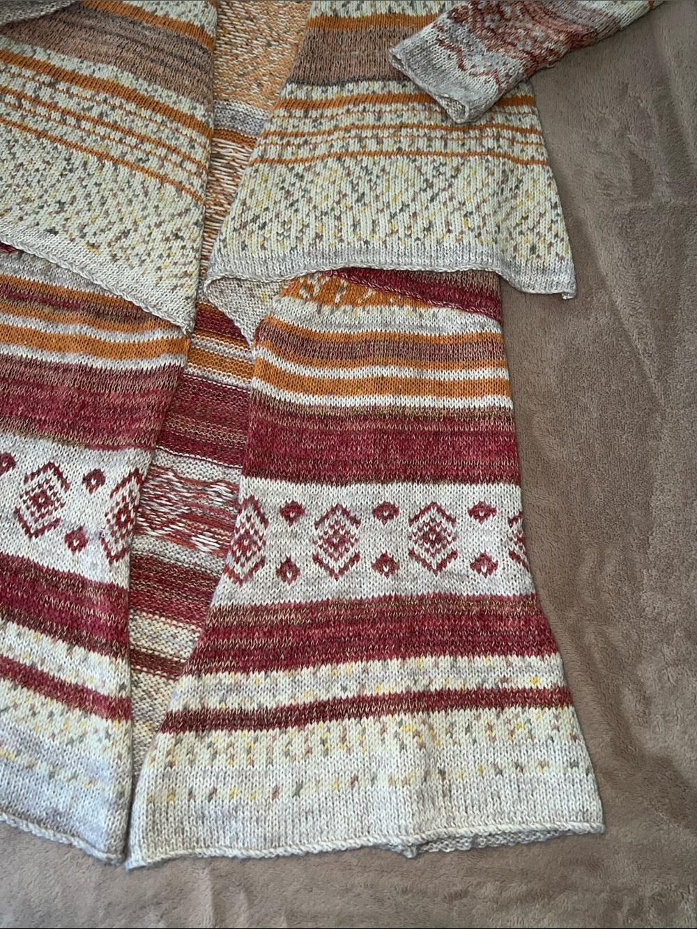 Free People Striped Open Maxi Cardigan Duster in Cream, Rust, Orange Wool Blend - Picture 8 of 12